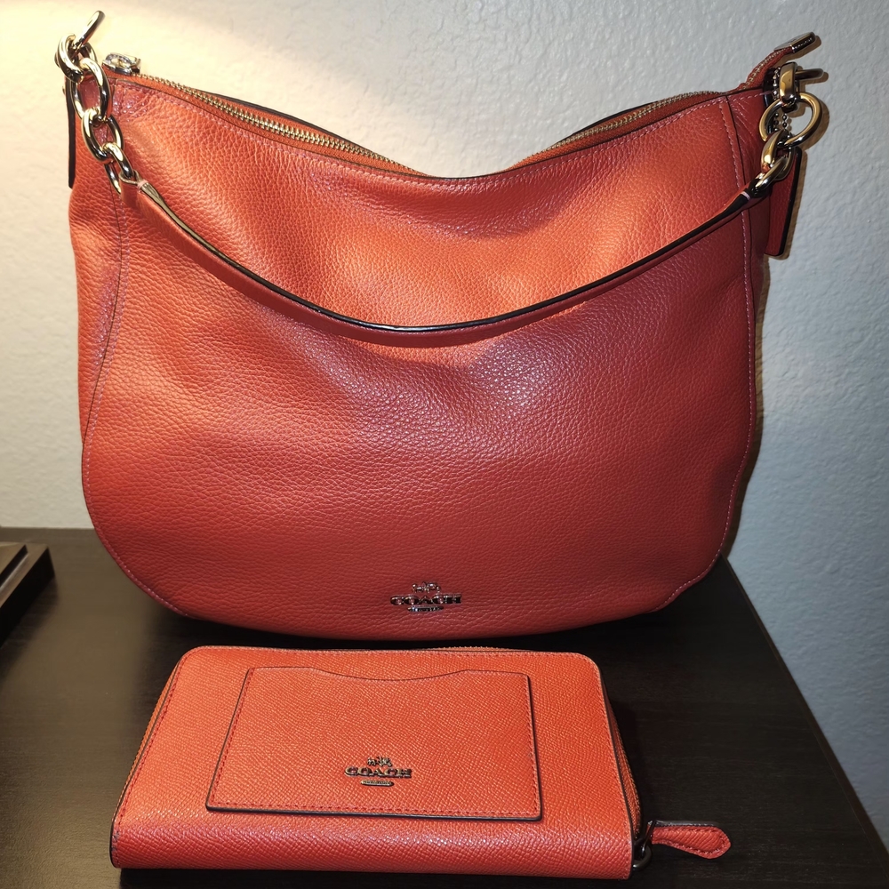 Coach Red Leather Shoulder Bag and Matching Wallet